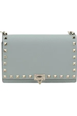 VALENTINO GARAVANI Torebki, Kobieta, Szary, ONE SIZE, Len, Czarna Rockstud Kopertówka na ramię