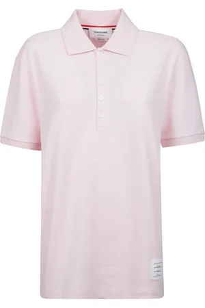 Thom Browne Koszulki, Mężczyzna, Różowy, M, Polo z krótkim rękawem i guzikami