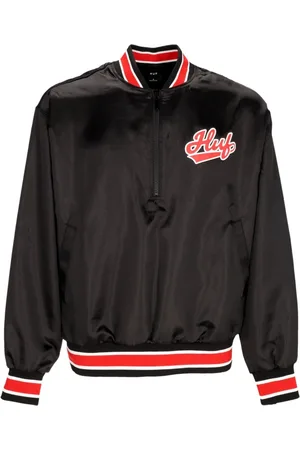 Huf Kurtki, Mężczyzna, Czarny, L, Satin Baseball Bomber Jacket Czarny