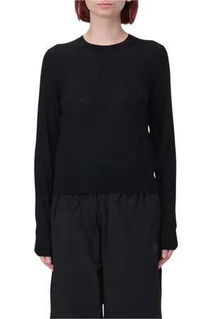 Alexander Wang Swetry, Kobieta, Czarny, M, Czarny Sweter z wełny merynosa z okrągłym dekoltem
