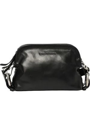 ANN DEMEULEMEESTER Torebki, Kobieta, Czarny, ONE SIZE, Czarna skórzana torba na ramię