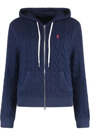 Ralph Lauren Swetry, Kobieta, Niebieski, L, Bawełna, Bawełniany kardigan z kapturem i kieszeniami