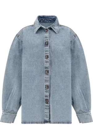MAGDA BUTRYM Bluzki, Kobieta, Niebieski, S, Denim, Klasyczna Koszula z Bawełny Denim z Fasonem