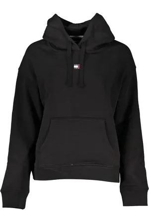 Tommy Hilfiger Bluzy, Kobieta, Czarny, S, Czarna bluza z kapturem i aplikacją logo