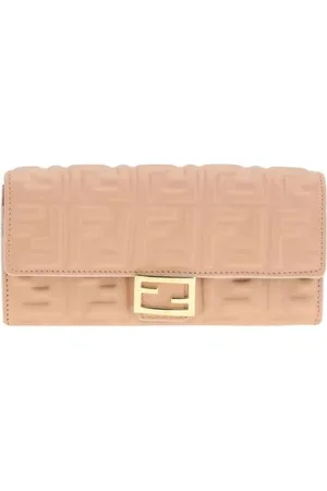 Fendi Torebki, Kobieta, Beżowy, ONE SIZE, Elegancki Portfel na Łańcuszku z Plakietką Monogramowaną