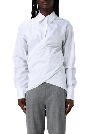 Fabiana Filippi Bluzki, Kobieta, Biały, S, Pinstripe Cotton Wrap Shirt
