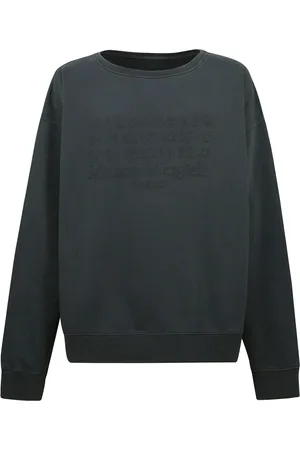 Maison Margiela Bluzy, Mężczyzna, Czarny, L, Bawełniany Sweter z Okrągłym Kołnierzem i Logo z Numerami
