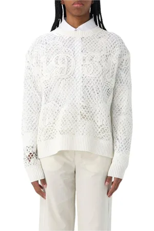 Max Mara Swetry, Kobieta, Biały, S, Biała Szydełkowa Swetrowa Sweter