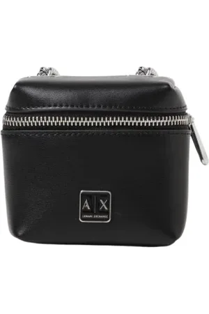 Armani Exchange Torebki, Kobieta, Czarny, ONE SIZE, Czarna Mini Kopertówka z Rączką na Ramię