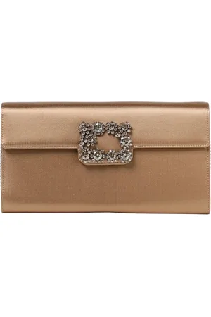 Roger Vivier Torebki, Kobieta, Beżowy, ONE SIZE, Kryształowa Sprzączka Satynowa Clutch