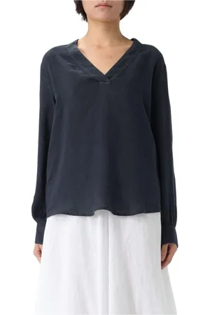 120% Lino Bluzki, Kobieta, Niebieski, XS, Blush Pink V-Neck Blouse