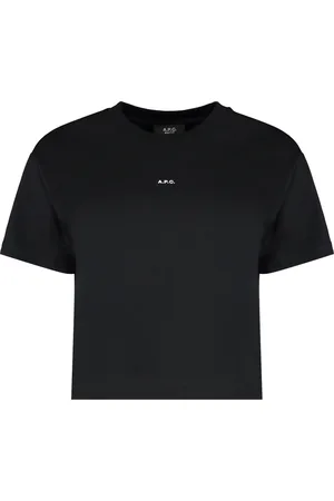 A.P.C. Koszulki, Kobieta, Czarny, S, Bawełna, Bawełniany T-shirt z Kontrastowym Nadrukiem Logo