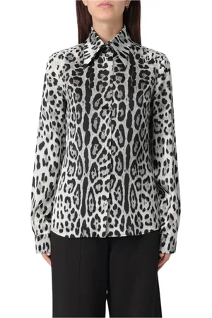 Dolce & Gabbana Bluzki, Kobieta, Szary, XS, Leopard Print Silk Blouse