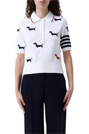 Thom Browne Koszulki, Kobieta, Biały, S, Sweter Polo Dachshund Styl