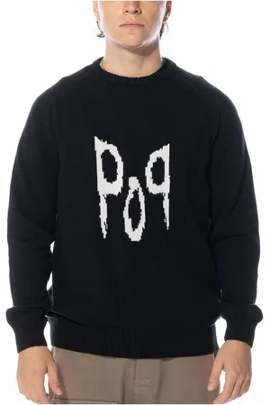 Pop Trading Company Swetry, Mężczyzna, Czarny, S, Bawełna, Bluza Corn Knitted Crewneck Czarny Logo