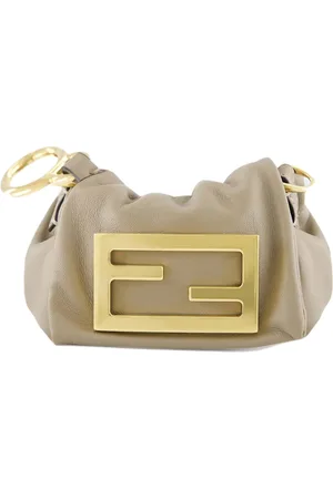 Fendi Torebki, Kobieta, Szary, ONE SIZE, Szara Skórzana Torba na Ramię z Zapięciem FF