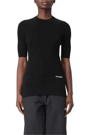 Jil Sander Swetry, Kobieta, Czarny, S, Czarna Dzianinowa Bluzka z Wzorem