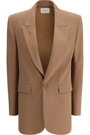 Saint Laurent Kurtki, Kobieta, Beżowy, S, Klasyczny Blezer z Szpiczastymi Reversami