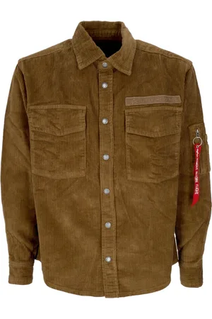 Alpha Industries Kurtki, Mężczyzna, Beżowy, M, Bawełna, Cord Overshirt Sand Koszula z Długim Rękawem