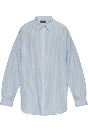 Balenciaga Koszule, Mężczyzna, Niebieski, XS, Len, Koszula ze wzorem w paski