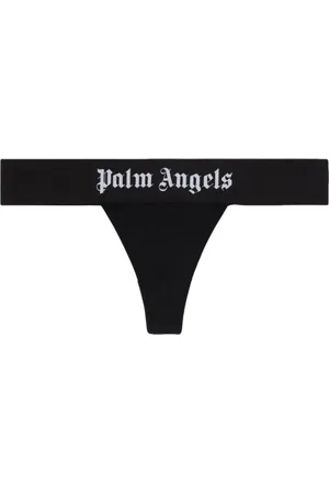 Palm Angels Bielizna, Kobieta, Czarny, L, Bawełna, Czarne stringi z logo na pasie