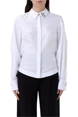 Elisabetta Franchi Bluzki, Kobieta, Biały, XL, Biała Koszula z Guzikami, Wyrafinowana Elegancja