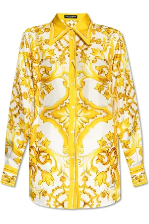 Dolce & Gabbana Bluzki, Kobieta, Żółty, 2XS, Koszula z nadrukiem `Majolika`