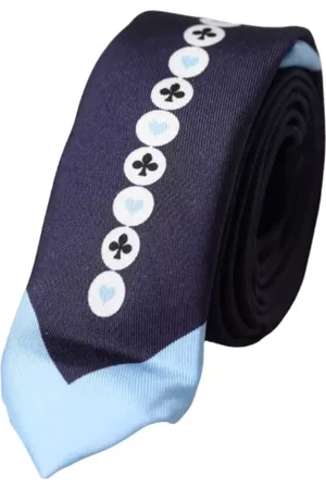 Dolce & Gabbana Akcesoria, Mężczyzna, Niebieski, ONE SIZE, Niebieski Karty Symbole Jedwabny Krawat