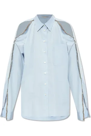 Stella McCartney Bluzki, Kobieta, Niebieski, XS, Bawełna, Koszula z charakterystycznym łańcuchem