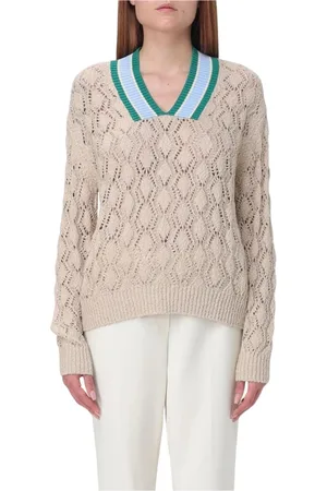 BALLANTYNE Swetry, Kobieta, Beżowy, S, Beżowy Sweter z Wzorem V-Neck