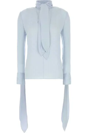 Givenchy Koszulki, Kobieta, Niebieski, M, Kołnierzyk z kokardą Lekki niebieski Top
