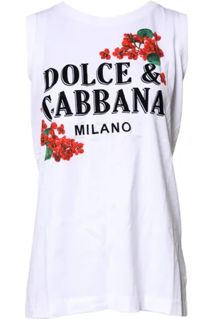 Dolce & Gabbana Koszulki, Kobieta, Biały, S, Biała Bawełniana Bezrękawnik z Kwiatowym Nadrukiem