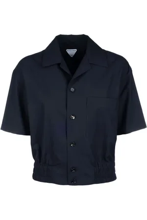Bottega Veneta Bluzki, Kobieta, Niebieski, S, Wełna, Krótka Koszula z Dobrej Wełny