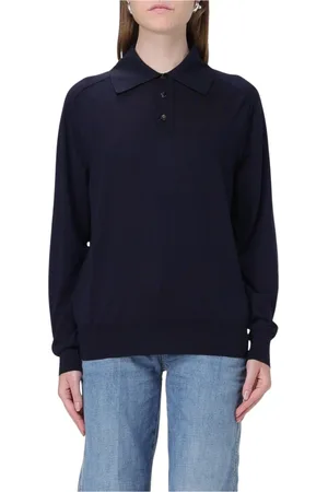 Bottega Veneta Koszulki, Kobieta, Niebieski, L, Elegant Polo Sweater Navy