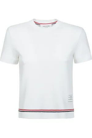 Thom Browne Swetry, Kobieta, Biały, 3XS, T-shirt z ściągaczem i guzikami