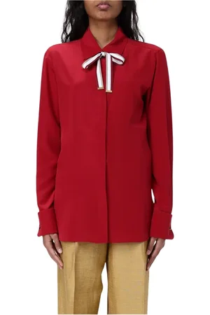 Max Mara Bluzki, Kobieta, Czerwony, L, Biała Jedwabna Bluzka z Kokardą