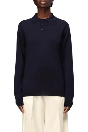 Maison Margiela Swetry, Kobieta, Niebieski, L, Granatowy Sweter Polo z Długim Rękawem