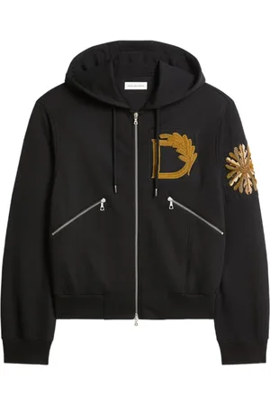 DRIES VAN NOTEN Bluzy, Mężczyzna, Czarny, L, Czarna Bluza z Zamkiem i Kieszeniami