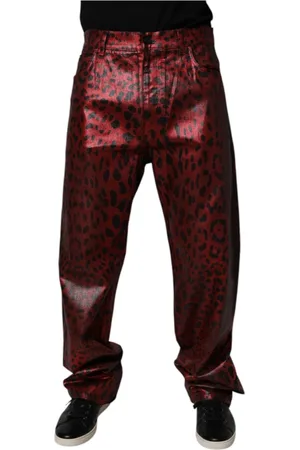 Dolce & Gabbana Jeansy, Mężczyzna, Czerwony, M, Denim, Czerwone Dżinsy Straight z Wzorem Leoparda