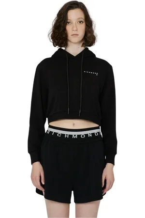John Richmond Bluzy, Kobieta, Czarny, M, Bawełna, Krótka bluza z kapturem i logo