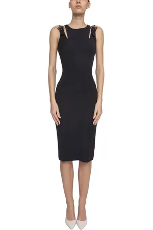 VERSACE Sukienki, Kobieta, Czarny, XS, Czarna Sukienka Cady dla Kobiet
