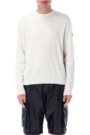 Moncler Swetry, Mężczyzna, Biały, L, Biała Dzianinowa Bawełniana Sweter Blisko Szyi