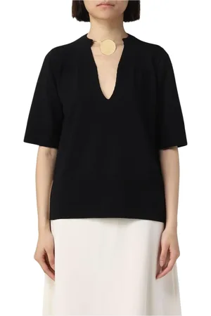 Jil Sander Swetry, Kobieta, Czarny, S, Czarny Sweter z wełny merynosa z dekoltem w serek