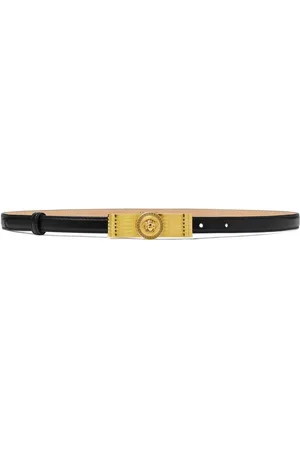VERSACE Akcesoria, Kobieta, Czarny, 70 CM, Czarny Skórzany Pasek z Złotym Logo