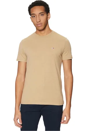 Tommy Hilfiger Koszulki, Mężczyzna, Beżowy, M, Bawełna, Beżowy T-shirt Regular Fit z okrągłym dekoltem