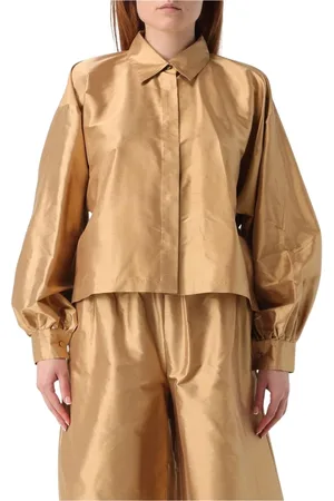 Max Mara Bluzki, Kobieta, brązowy, M, Elegancka Brązowa Jedwabna Bluzka Koszula