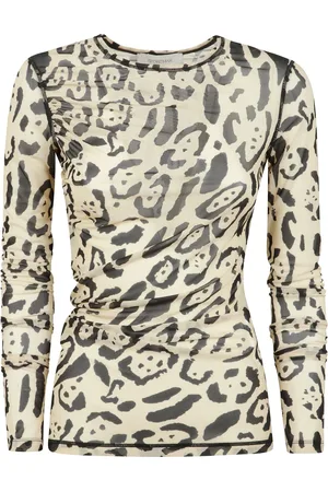 Sportmax Koszulki, Kobieta, Beżowy, L, Tiul, Drukowany Top z tiulu