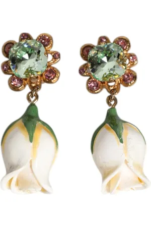 Dolce & Gabbana Akcesoria, Kobieta, Żółty, ONE SIZE, Kryształowe Kwiatowe Kolczyki Clip-On