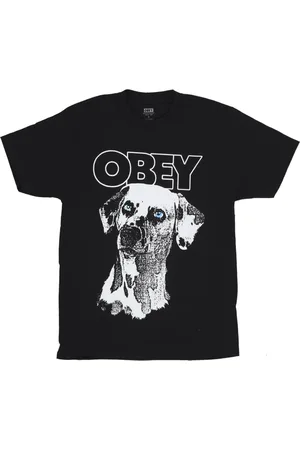 Obey Koszulki, Mężczyzna, Czarny, S, Czarna Dalmation Tee z nadrukiem