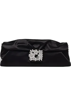Roger Vivier Torebki, Kobieta, Czarny, ONE SIZE, Czarna Satynowa Kopertówka z kryształkami